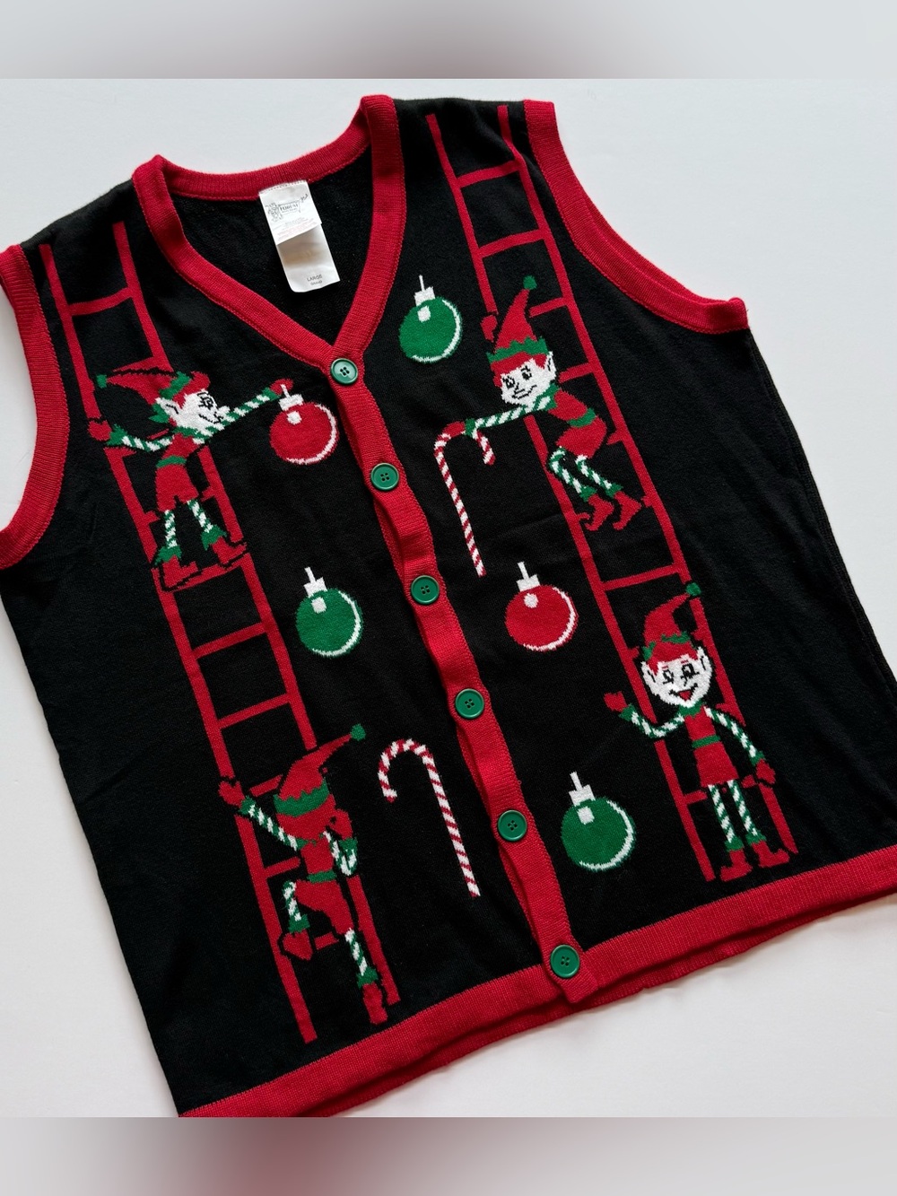Forum Novelties Christmas Elf Cardigan Sweater Vest Unisex Size L Candy Cane